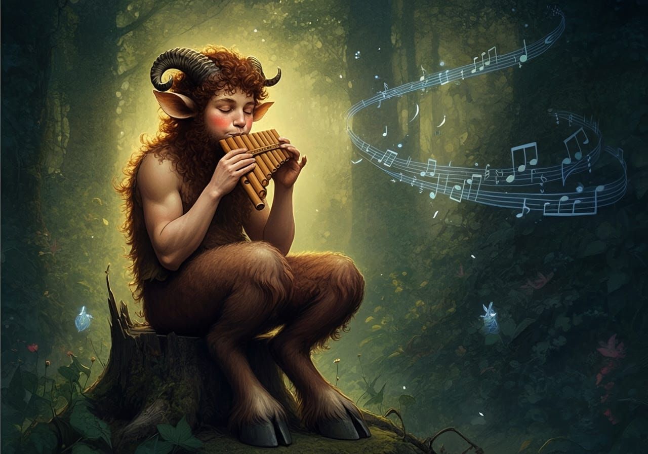 faun playing pan flute  by @asbestos_monkey