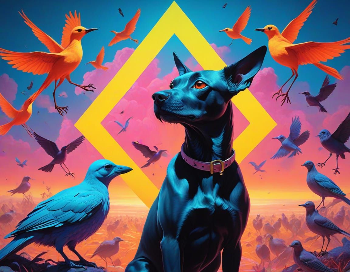 Surrealistic Alien Encounter in Vibrant, Dreamlike Landscape