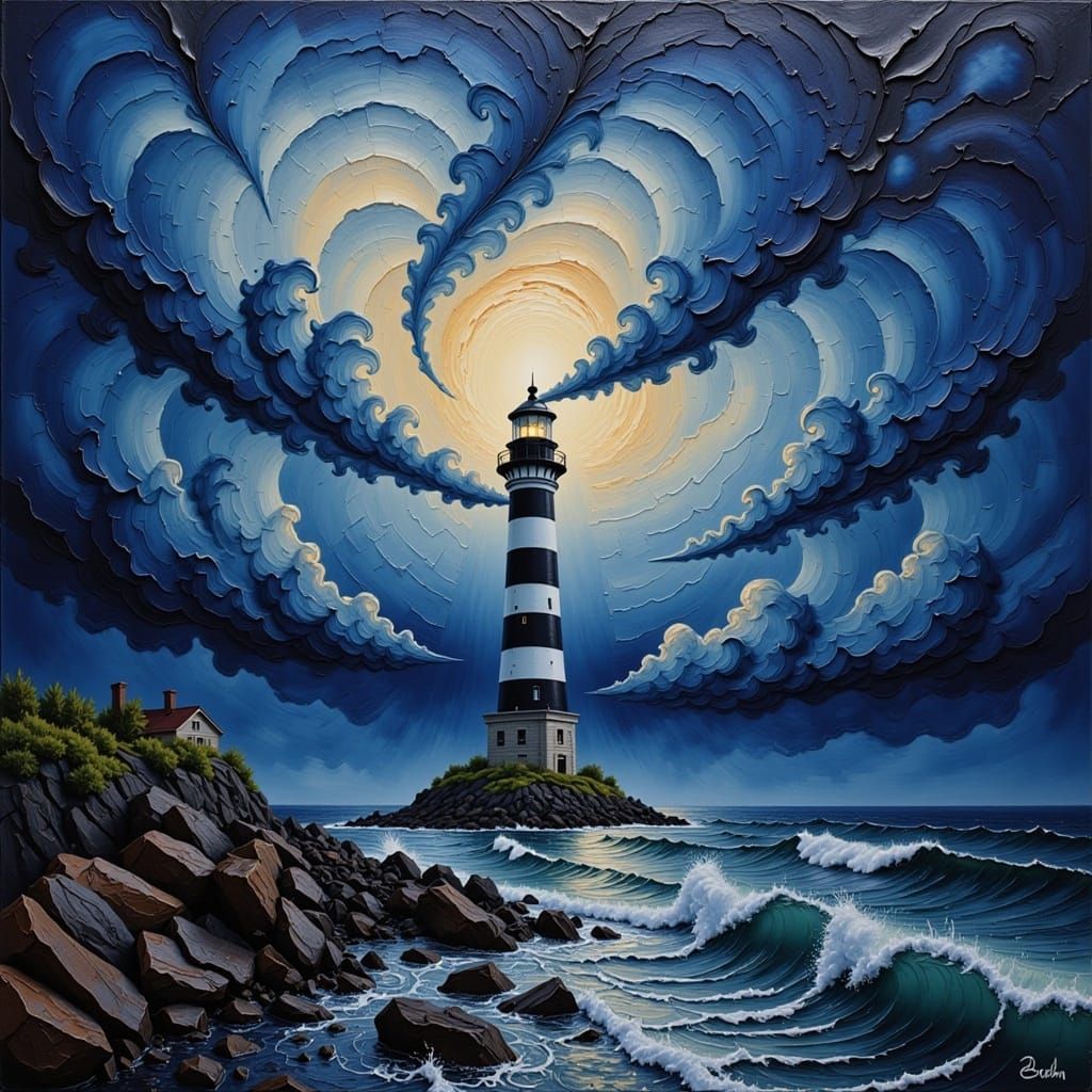 Lighthouse in Raging Thunderstorm, Thick Oil Paint, photorealistic, skies by Phil 
Koch <lora:Impasto Paint:1.0> 