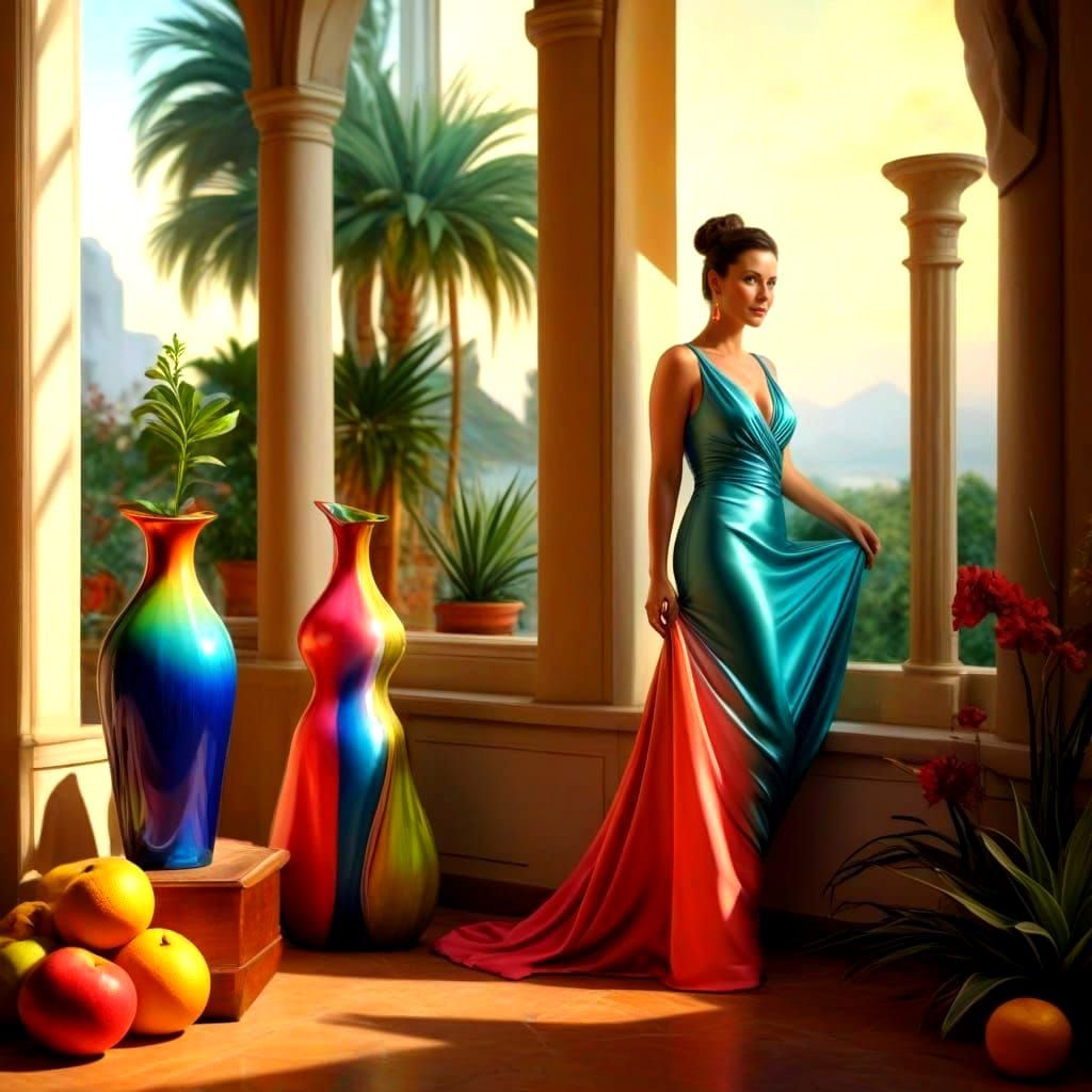 Ravishing Lady in a Surreal Polychromatic Fantasy