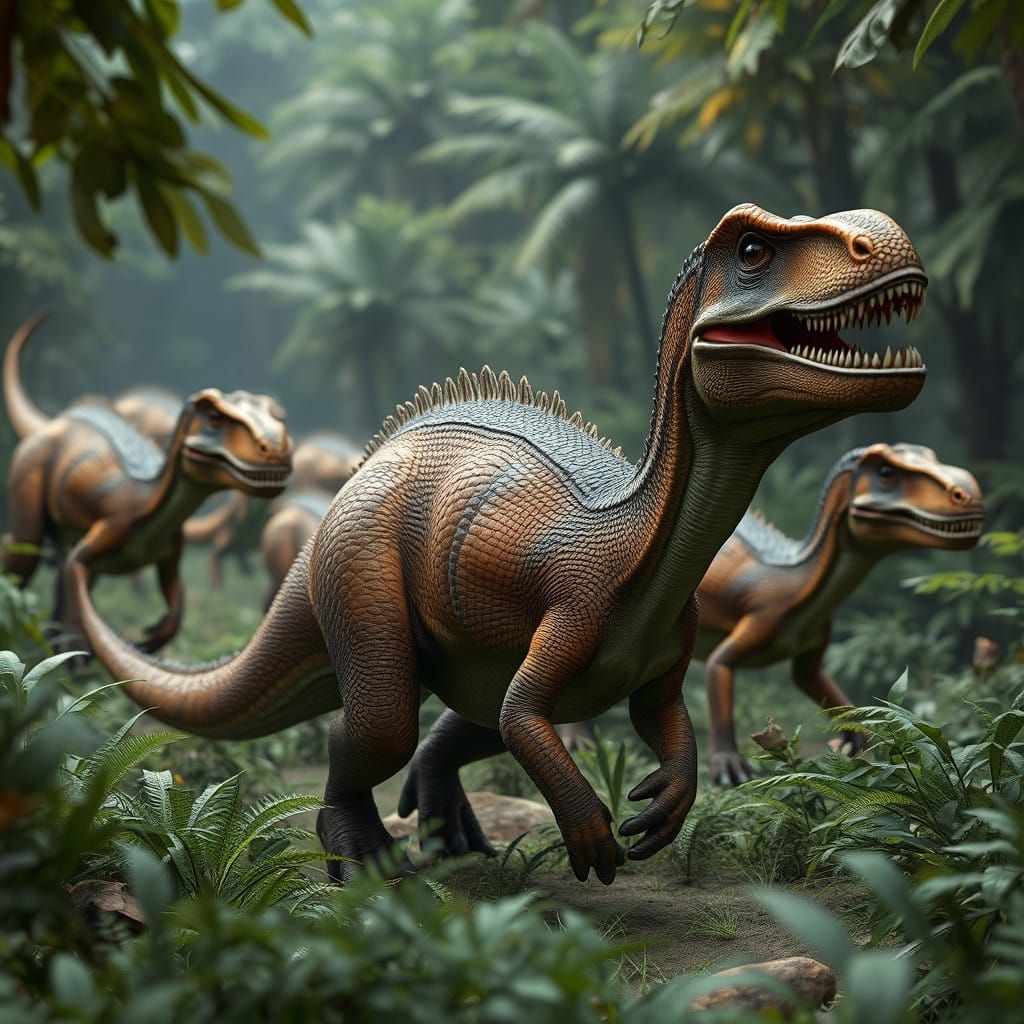 Dinosaurs Roam a Lush, Vibrant Forest in a Stunning 3D Maste...