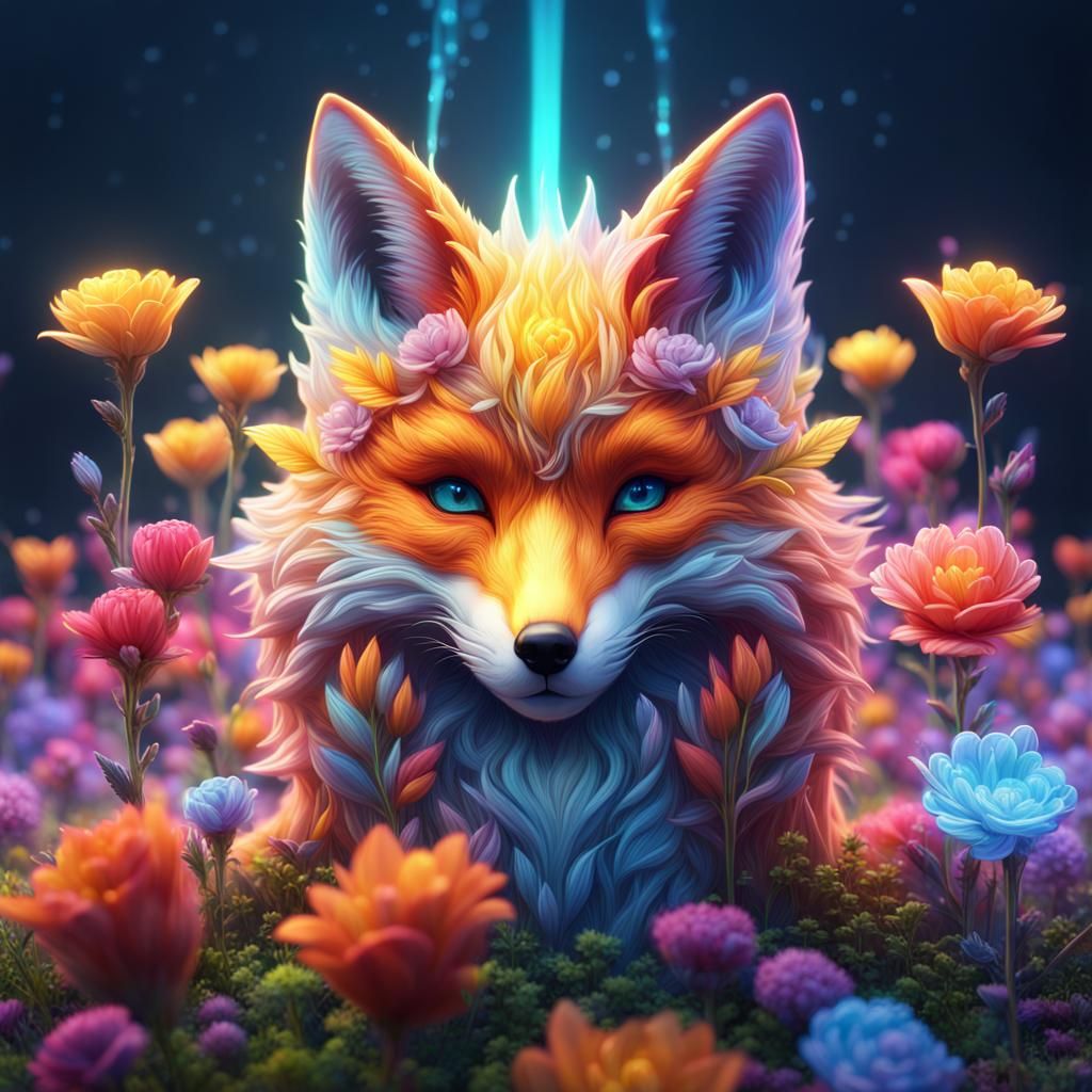 magic rainbow glowing flower fox 7 - AI Generated Artwork - NightCafe ...