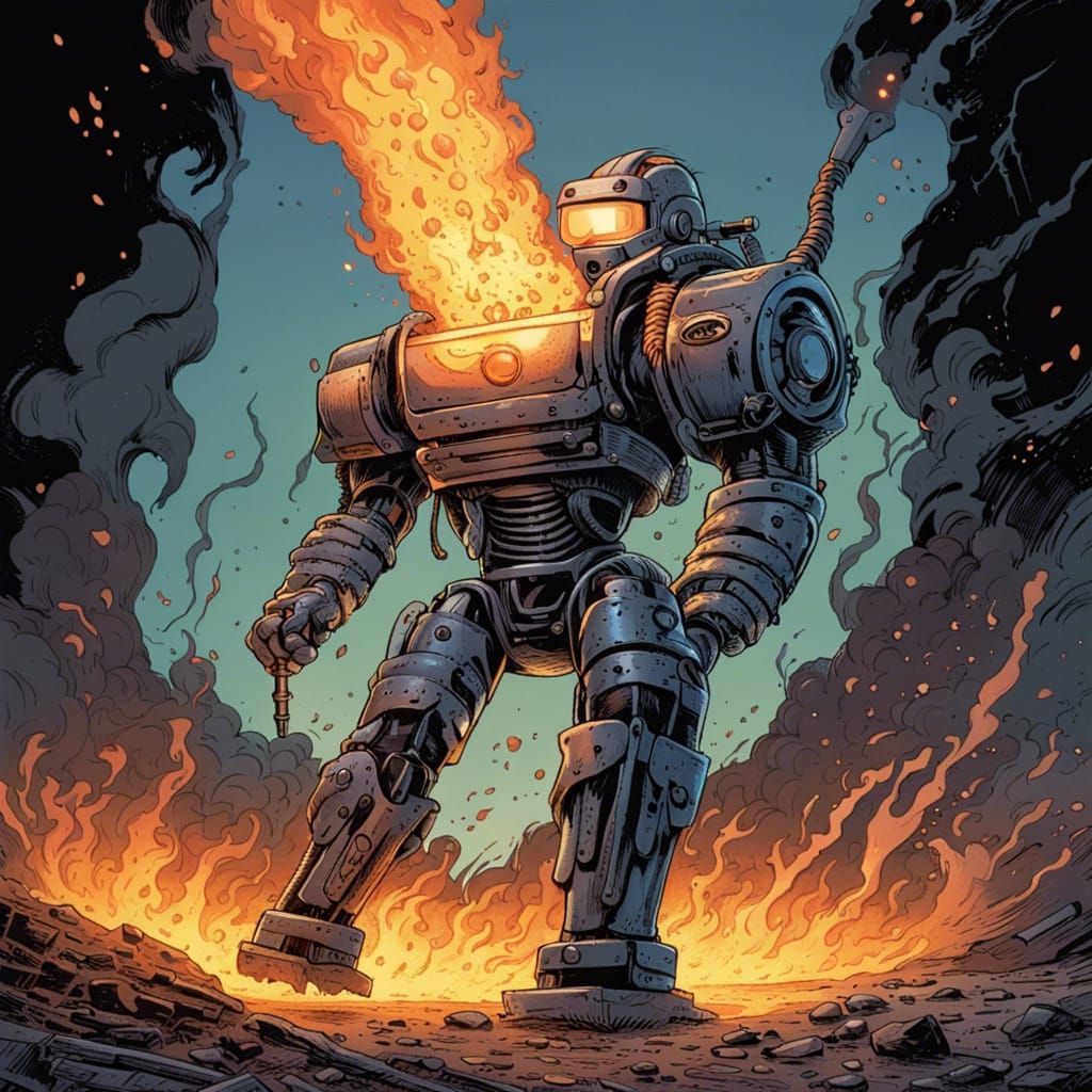 Humanoid robot with a flamethrower