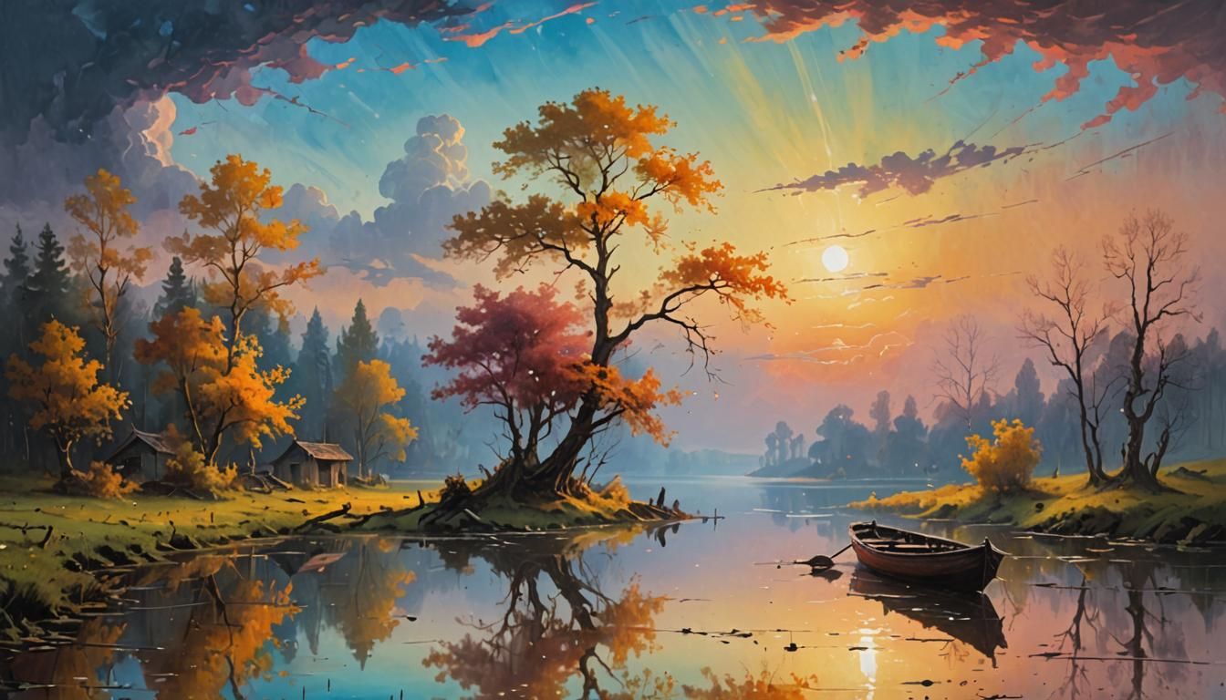 A boat on a vibrant lake ³