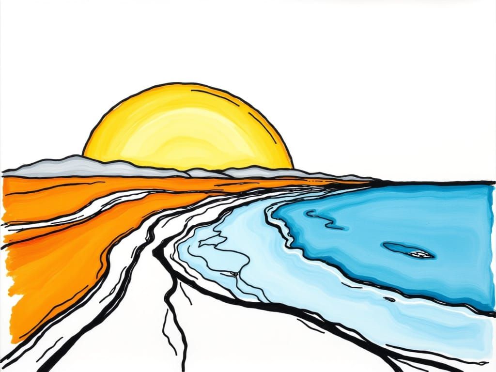 a coastline landscape, colorful, line drawing, abstract, minimalism, <lora:Abstract minimalism:1.0> 