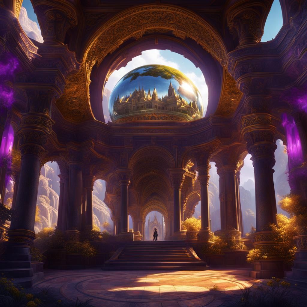 A Palace carved from a mountain trapped in a crystal ball .