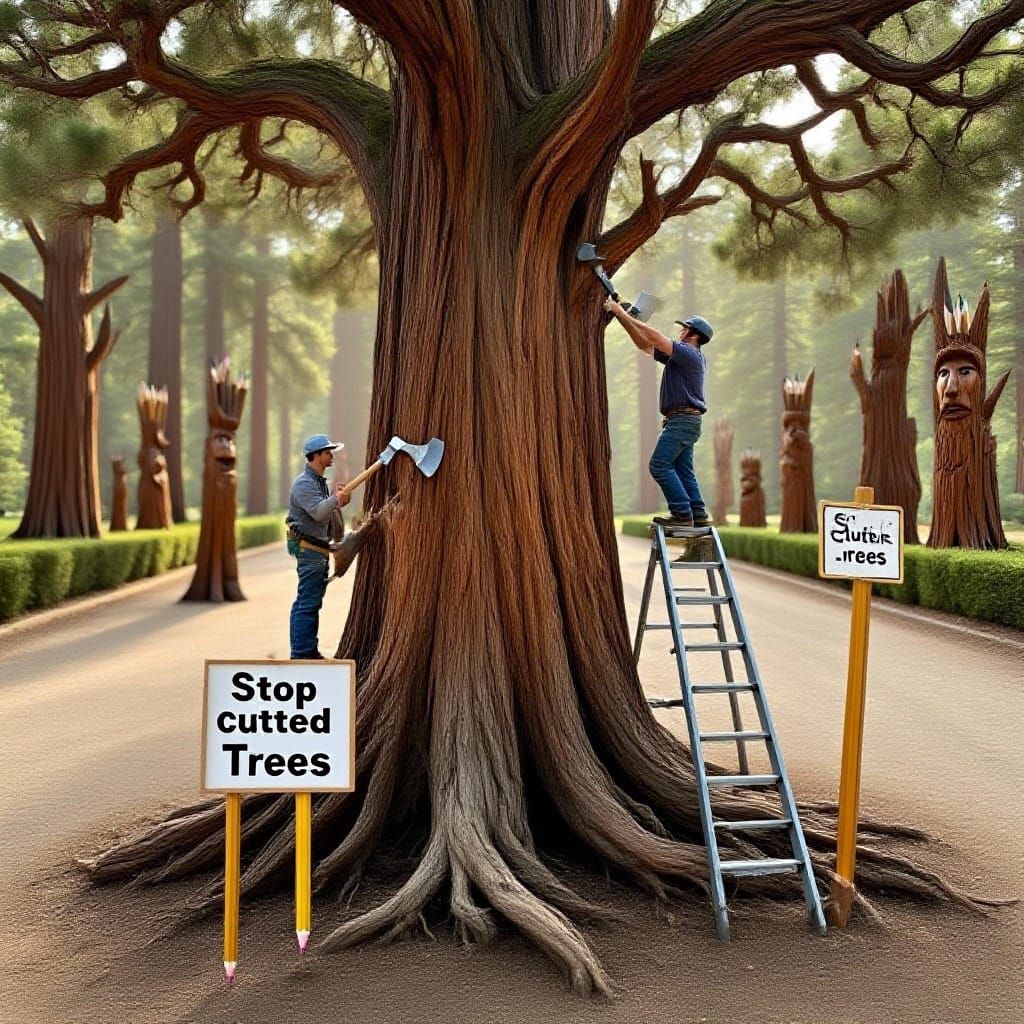 A majestic ancient tree with roots intertwined with glowing crystals, standing in a mystical forest clearing. The bark of the tree shimmers ...