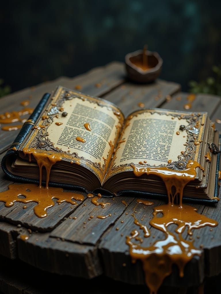 Melting Dark Academia Tome in Wax Style