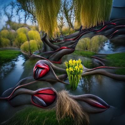 A willow of tulips sinister by Greg Rutkowski