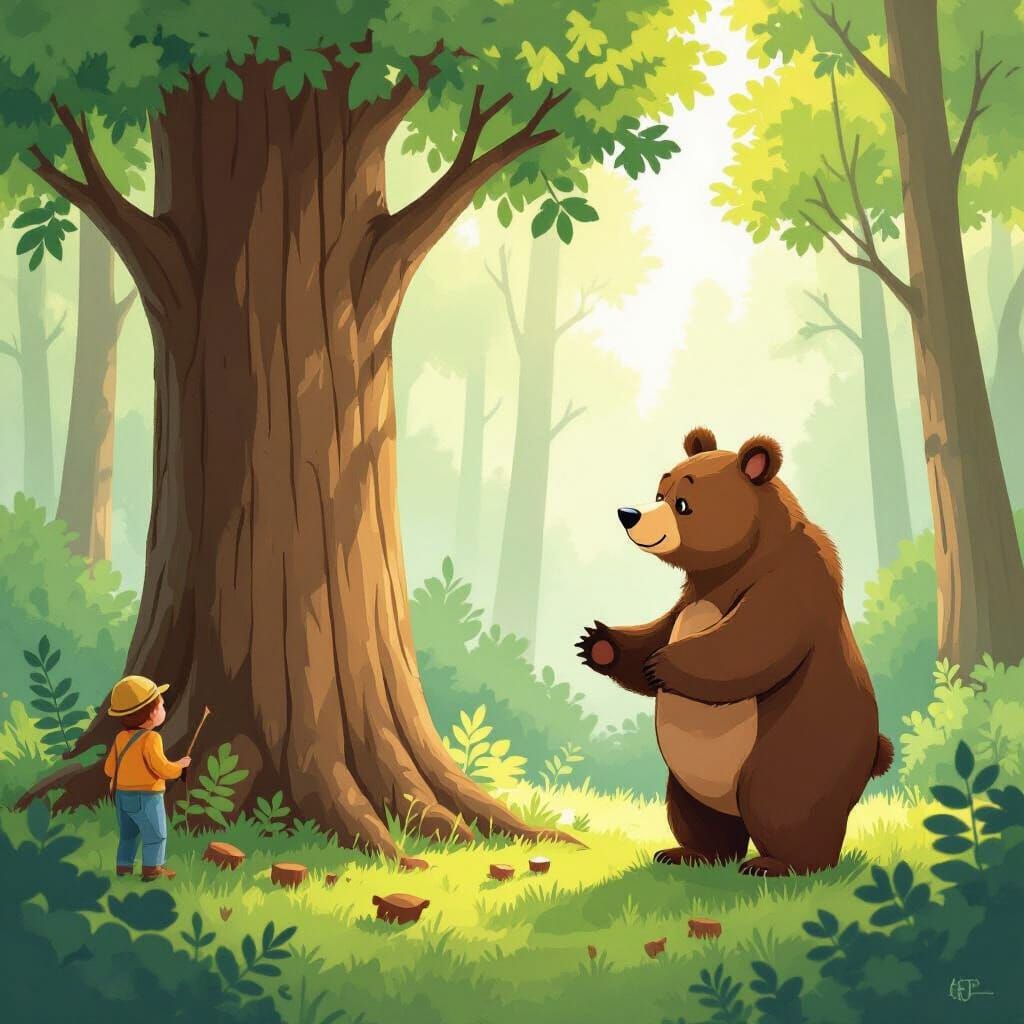 Gentle Bear Halts Forest Destruction in Children's Book Styl...