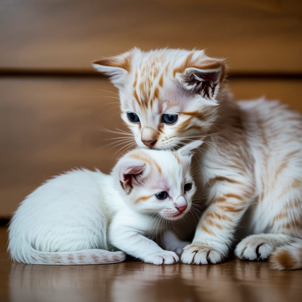 Cute White Kitten Suckling From Mother