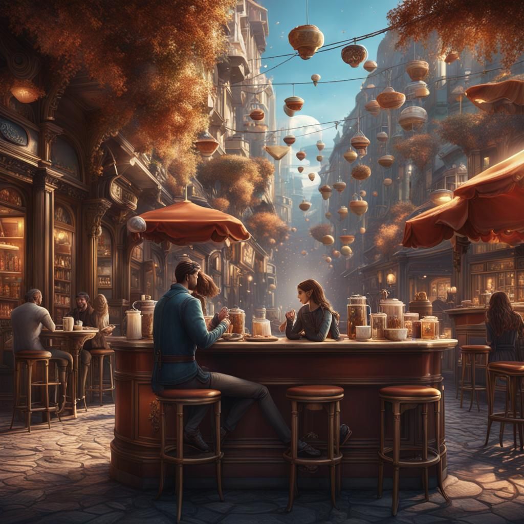 Man and woman cappuccino cafe