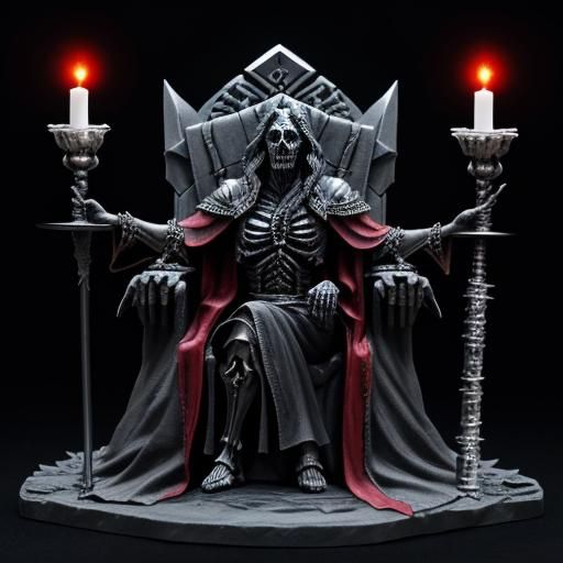 black sorceror sitting upon a skeleton hand throne of blood ...
