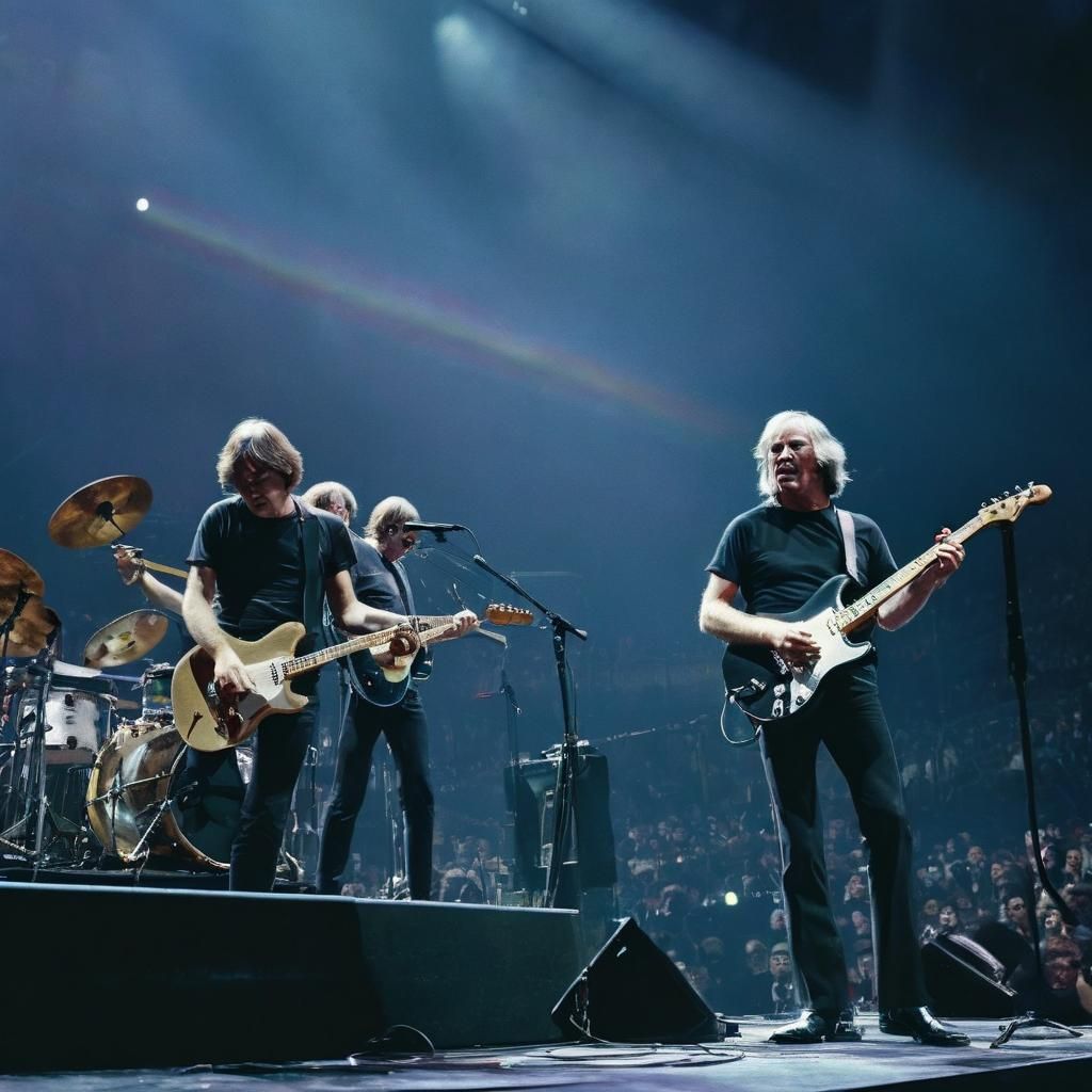 Pink Floyd performing in concert up close.