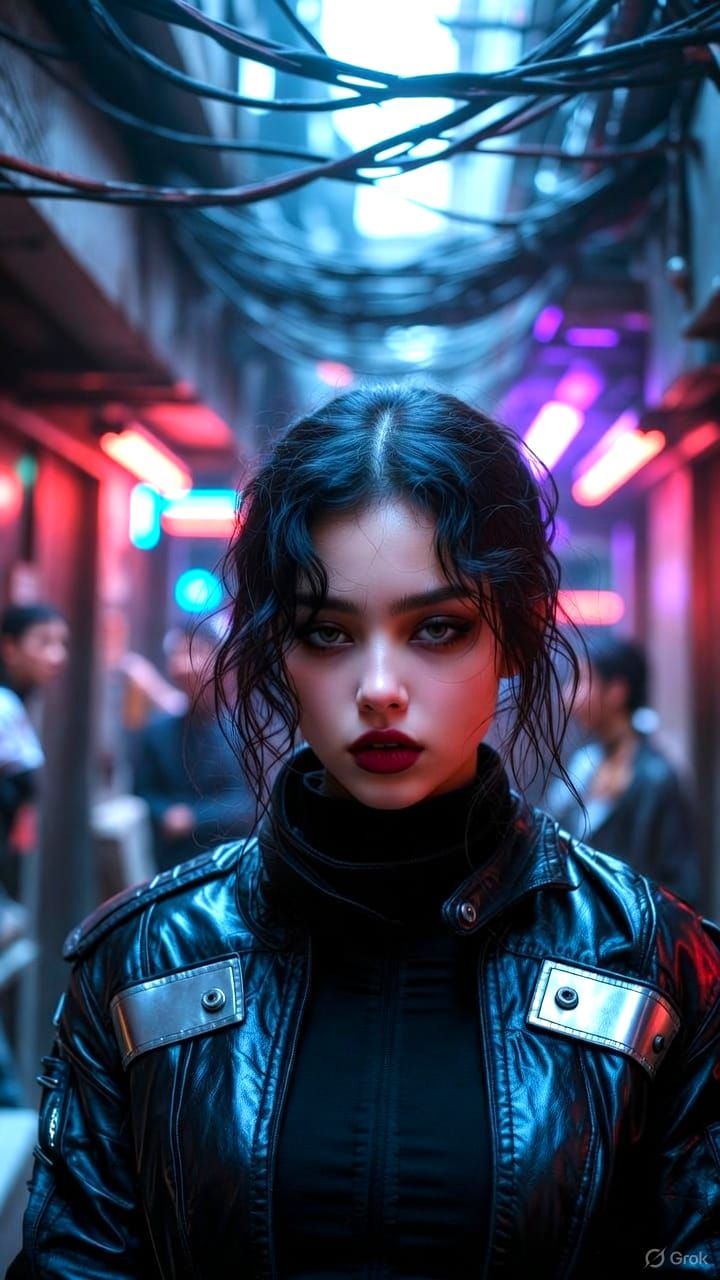 cyberpunk girl dans une ruelle neon,