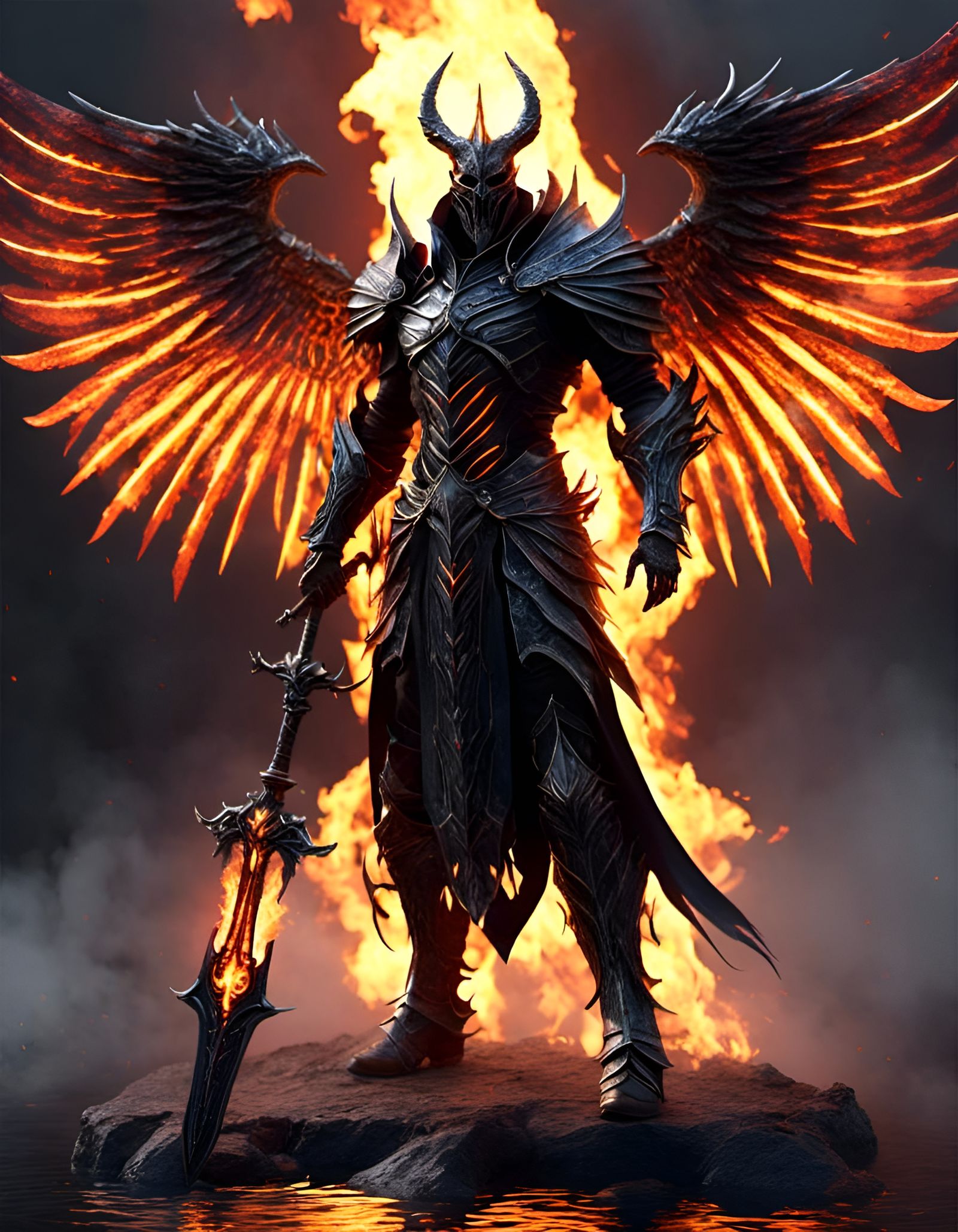 photorealistic 3d cosplay of Demonic lich lord boss<lora:GULLYISM-v3:1.0> , wings, standing flaming staff