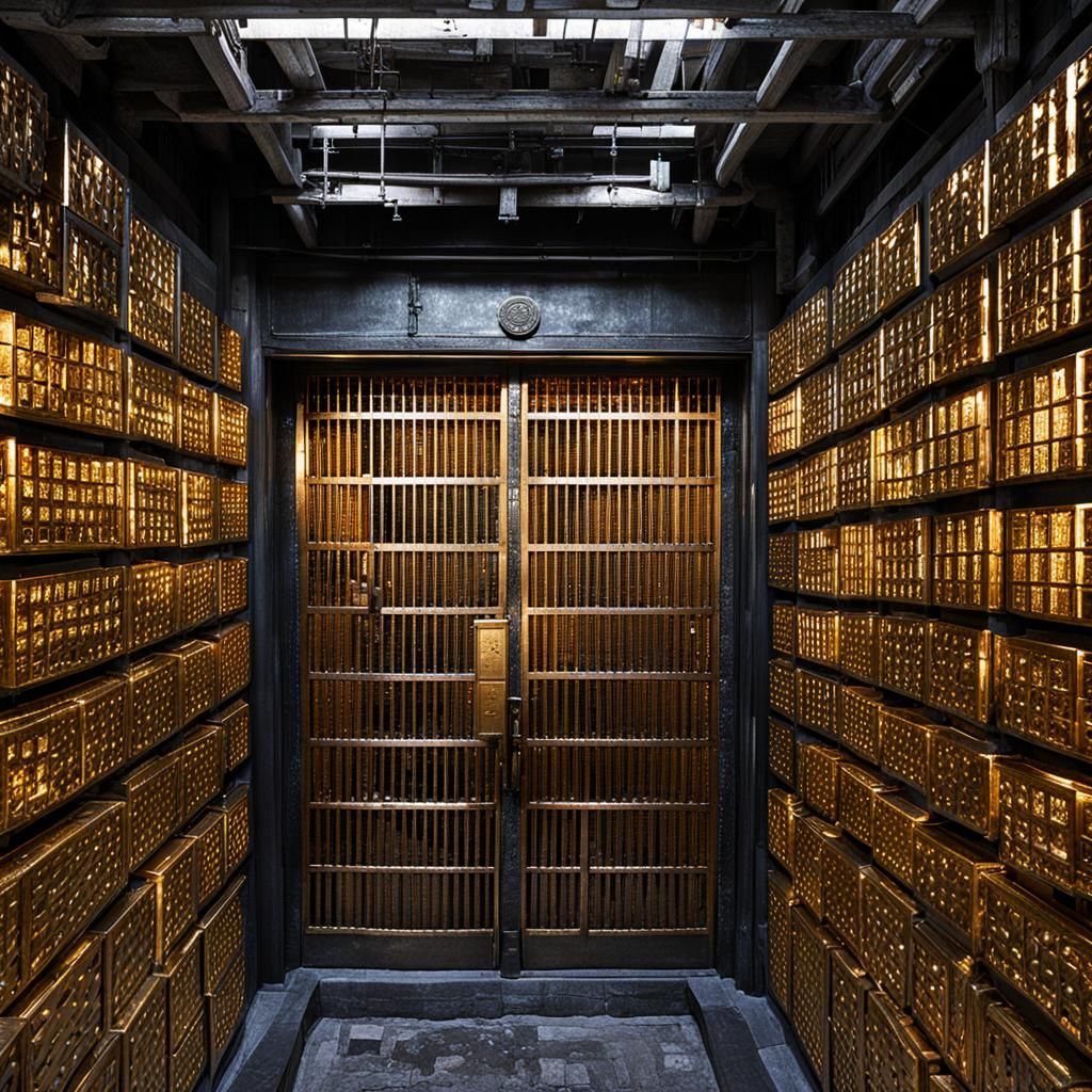 Bank Basement Gold Bars in Hyperrealistic Photo