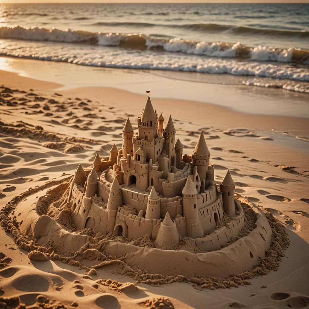 Majestic Sandcastle Under Sunset Hues