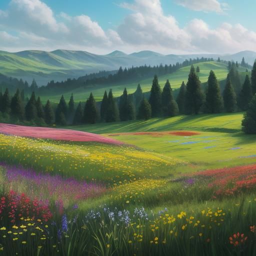 Vibrant Meadow Landscape in Detailed Matte Painting Style
