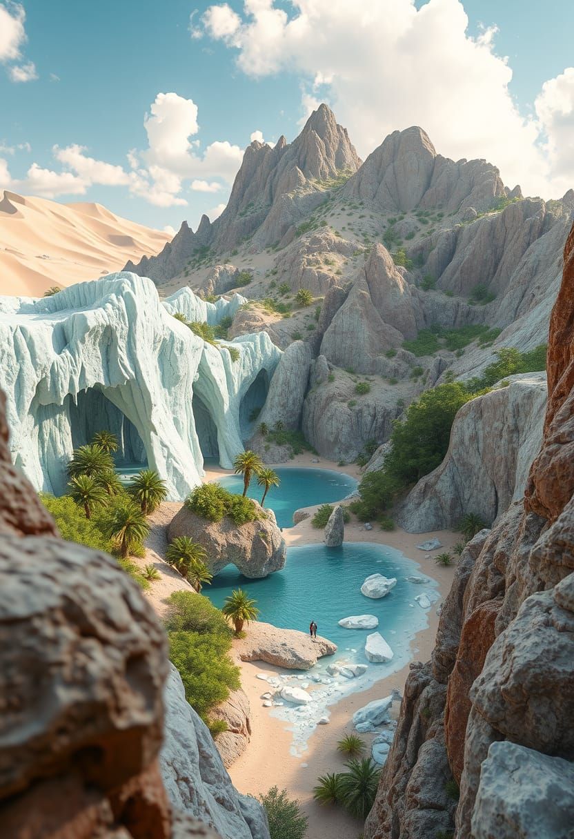 Frozen desert with oasis ...