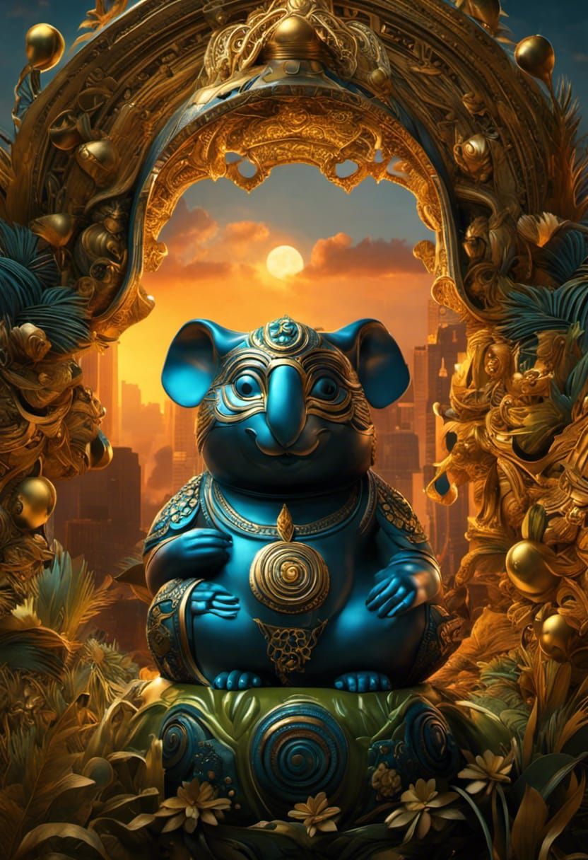 Bioluminescent Toypunk Office Horus Figurine in ZBrush Style
