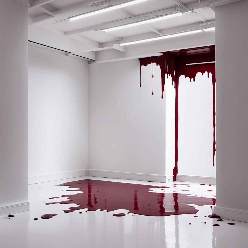 Violently Splattered Red Paint in Empty Room