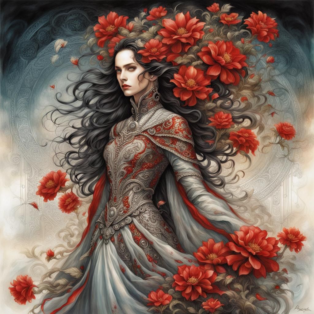 a rocco (((Luis Royo-inspired illustration))) featuring a wo...