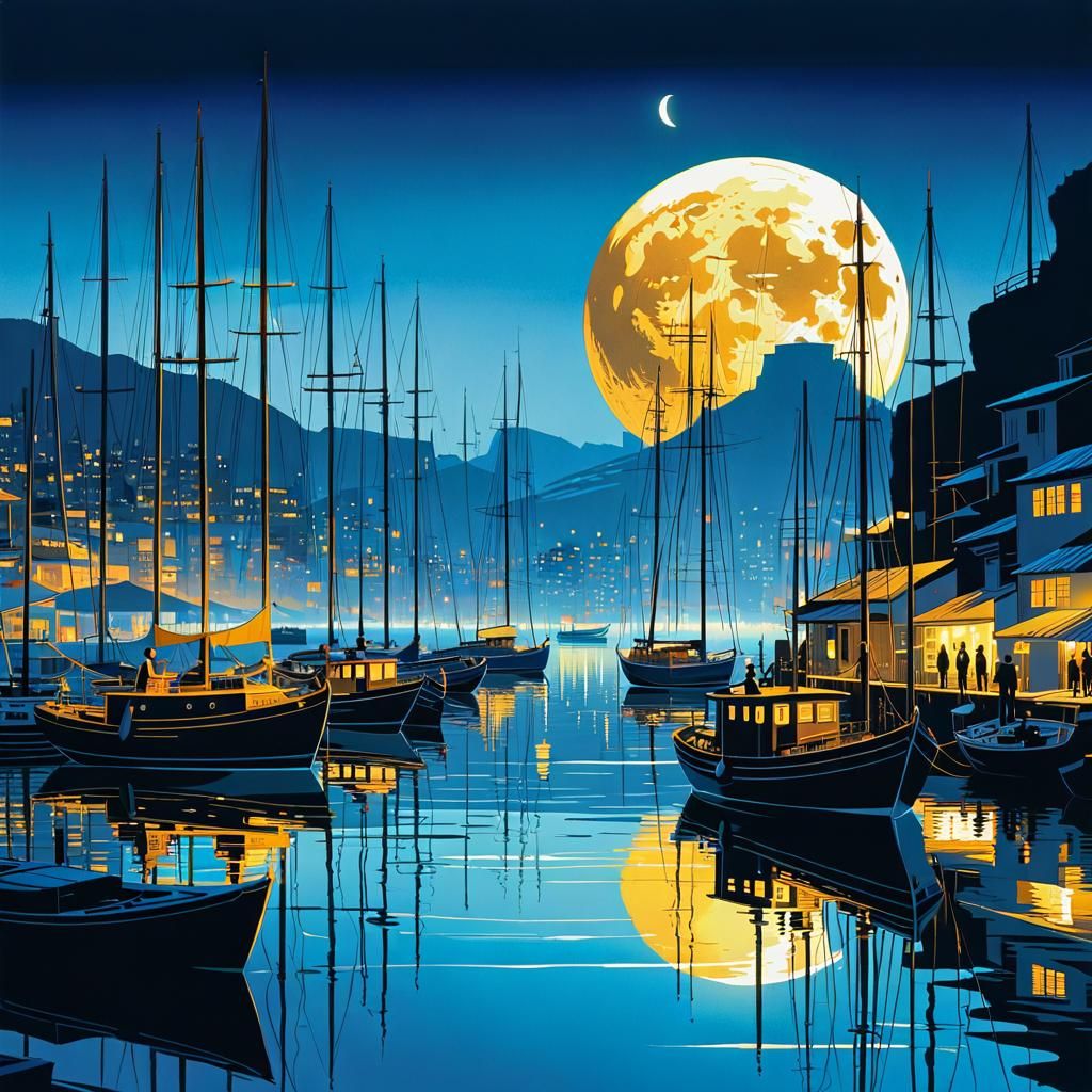The harbor at moonrise 