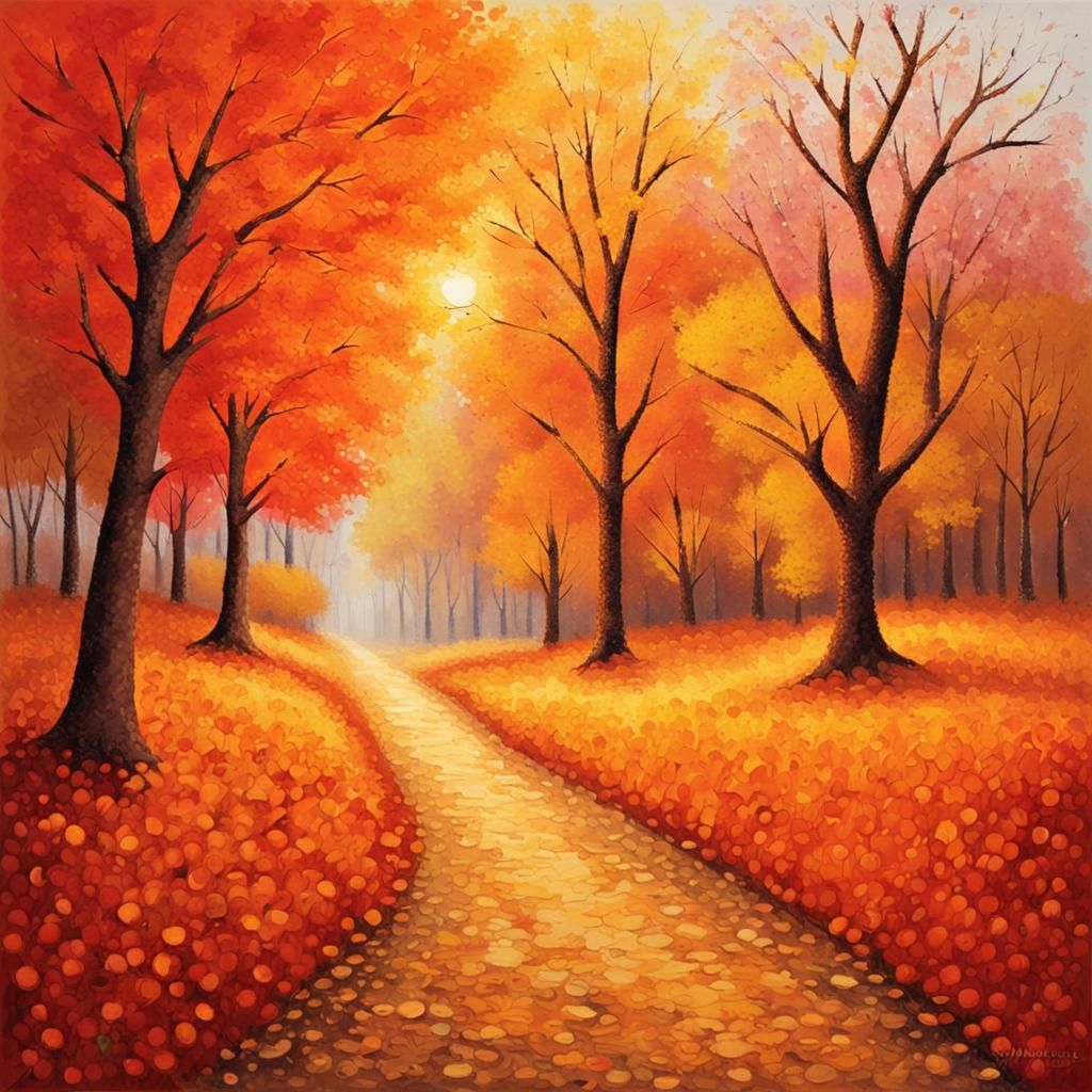 art of a beautiful autumn landscape made by various brush st...