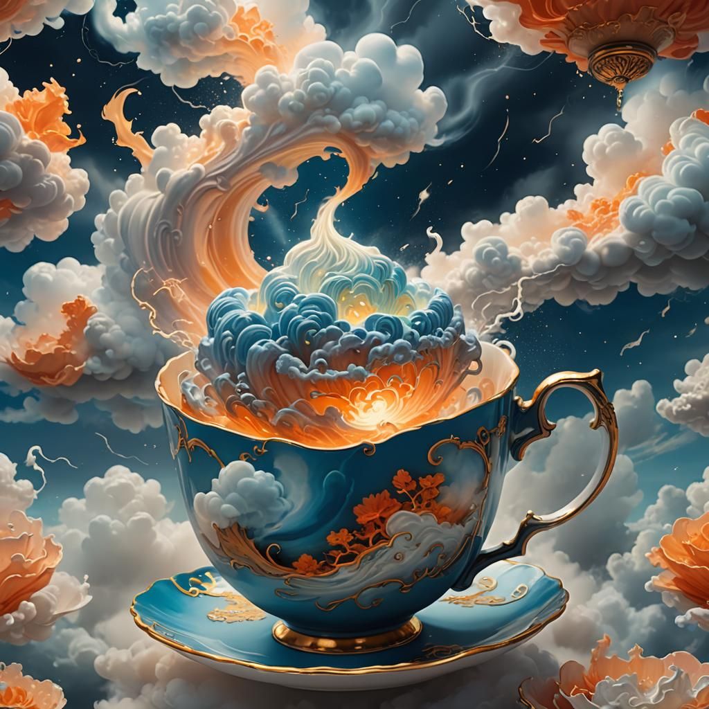 Miniature Storm Cloud in Teacup: Fantasy Concept Art