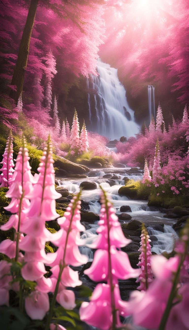 Pink waterfall - AI Generated Artwork - NightCafe Creator