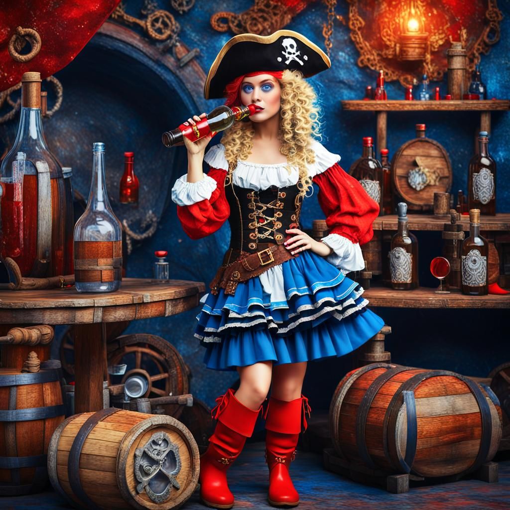 Thirsty pirate woman