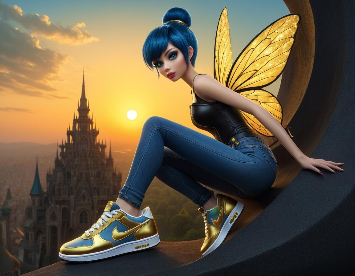 Gothic Pixie in Denim Nike Sneaker: Solar Punk Art