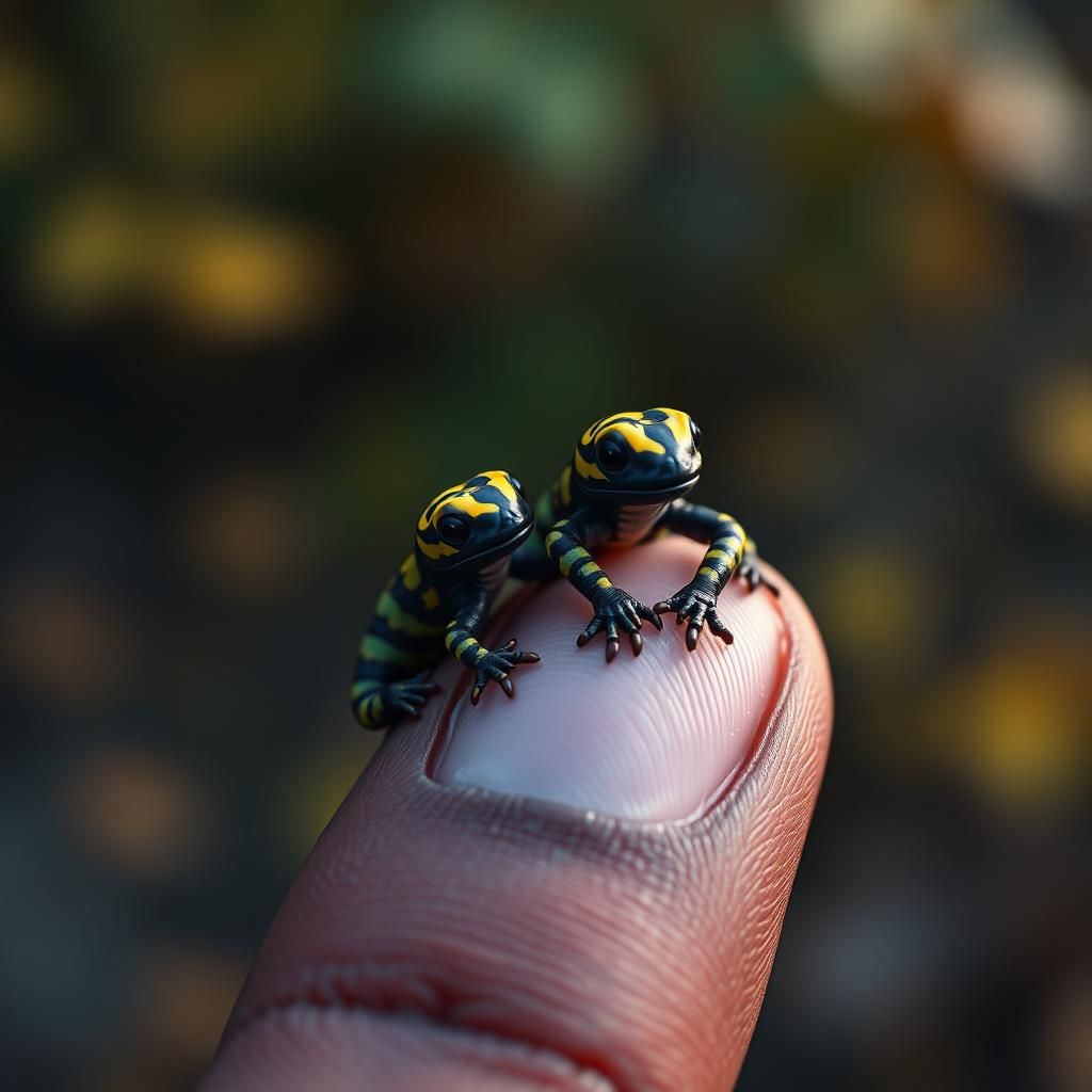 Adorable Striped Lizards on a Finger