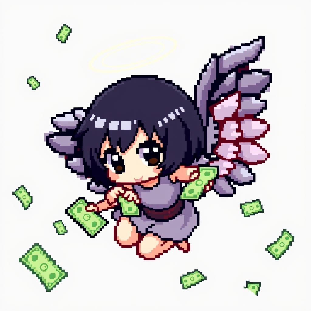Pixel Art Angel with Escaping Money