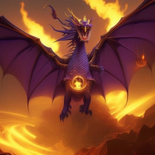 An evil purple dragon spewing flames