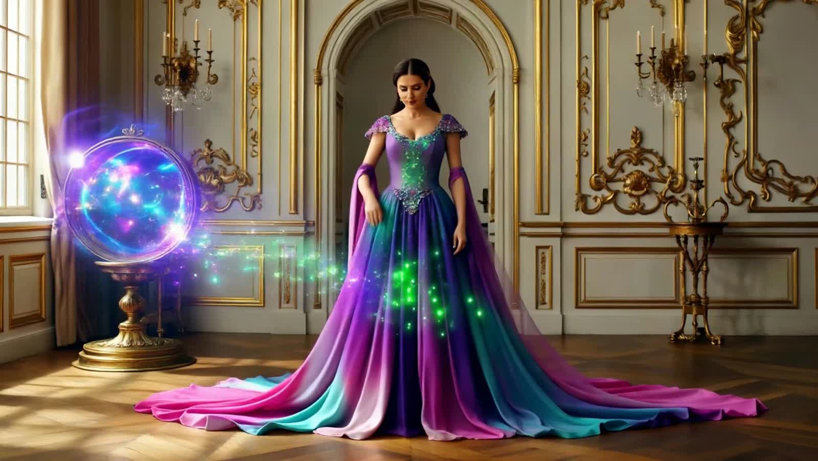 Masterpiece-quality, photorealistic fine art portrait. Stunning, poised, skinny, elegant, firm very large chested woman,...