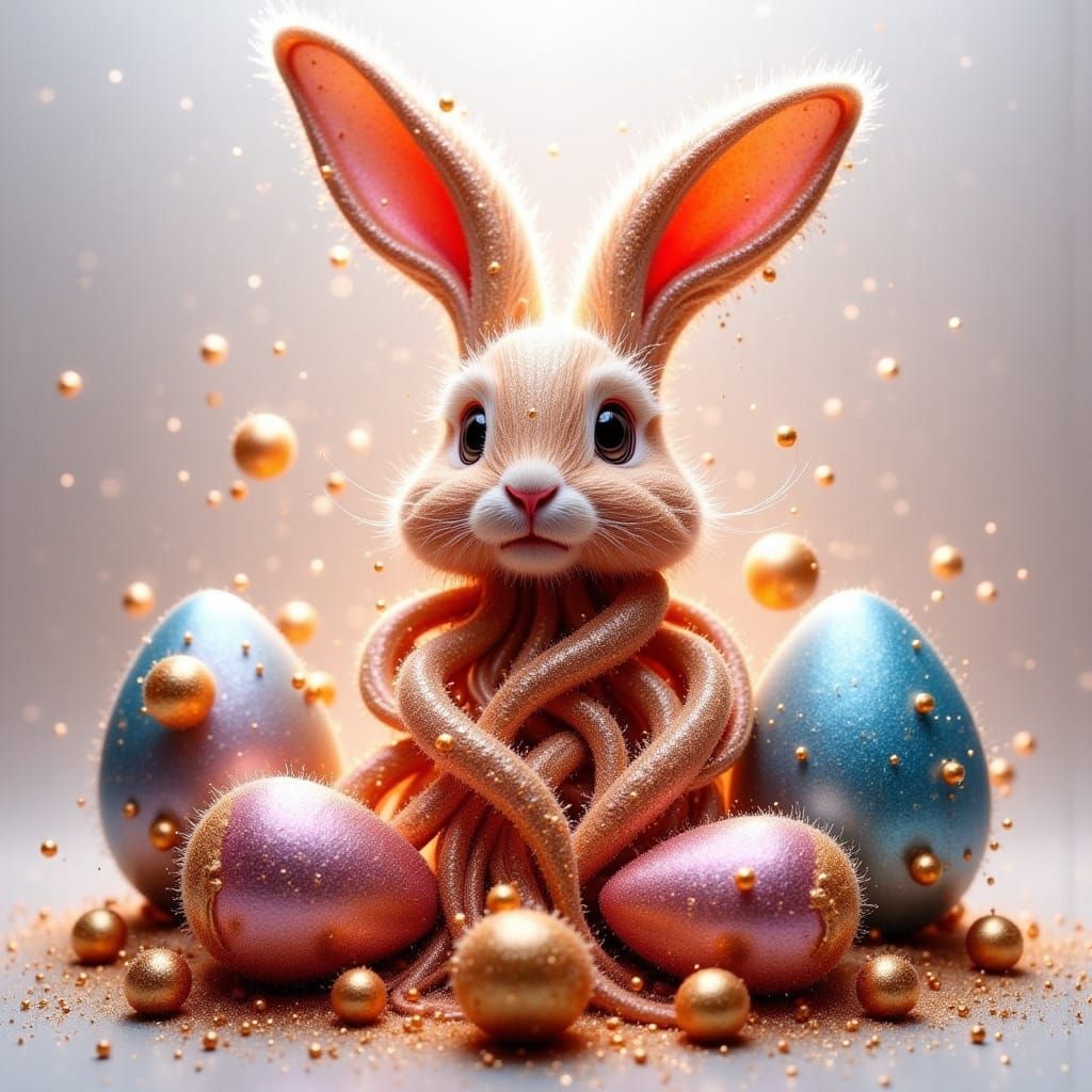 Sparkly Easter Bunny with all the eggs. <lora:sparklycism:3.7> sparklycism
