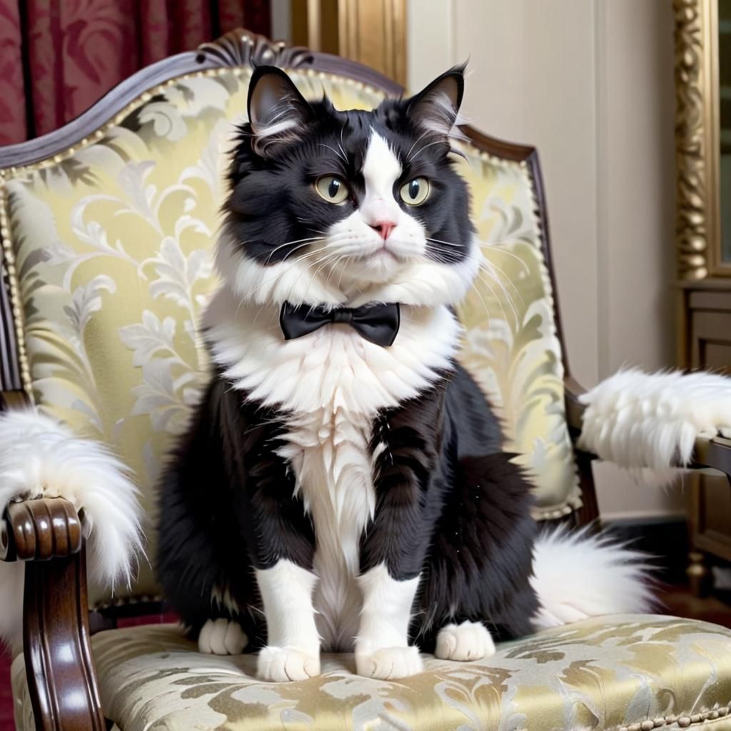 a black and white tuxedo cat with the most (((wonderful larg...