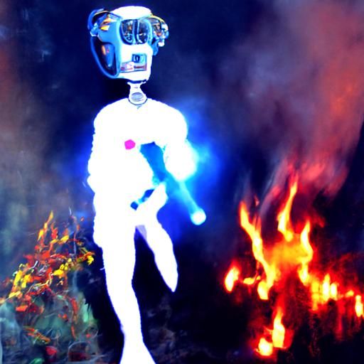 Humanoid robot with a flamethrower