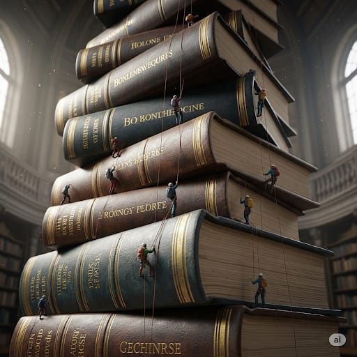 אנשי מיניאטורה עושים טיפוס ספרים