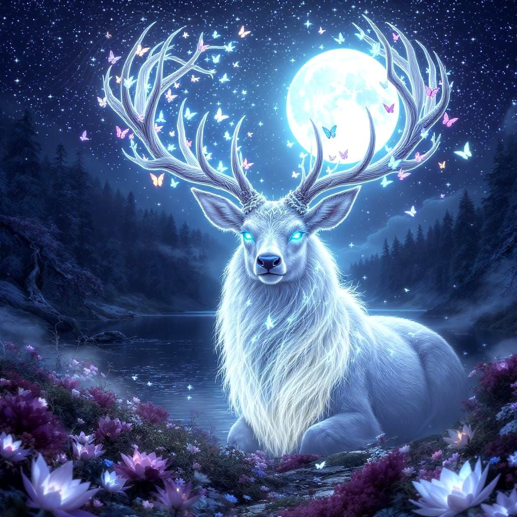 a mystical glowing stag.  by @Ylona