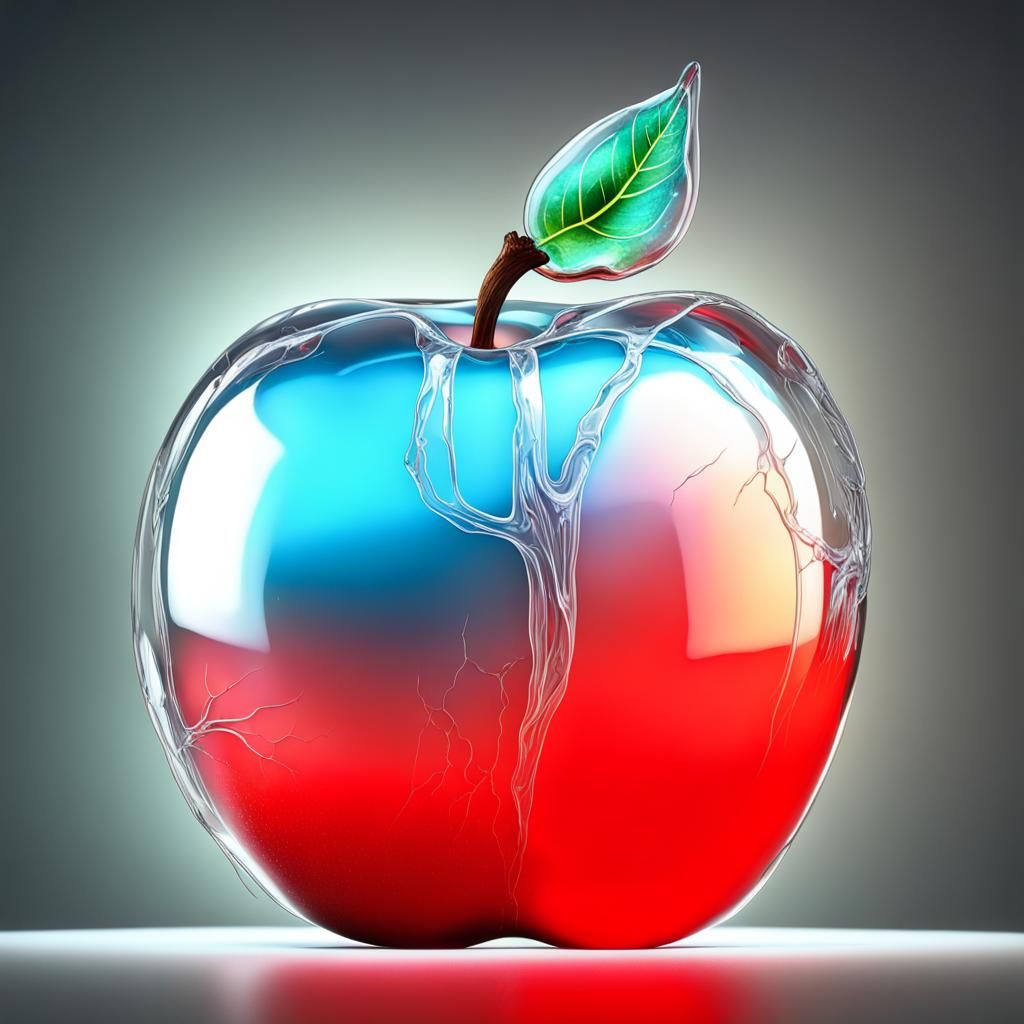 Ultrafine detailed, insanely detailed Hyperealistic clear Glass apple ...