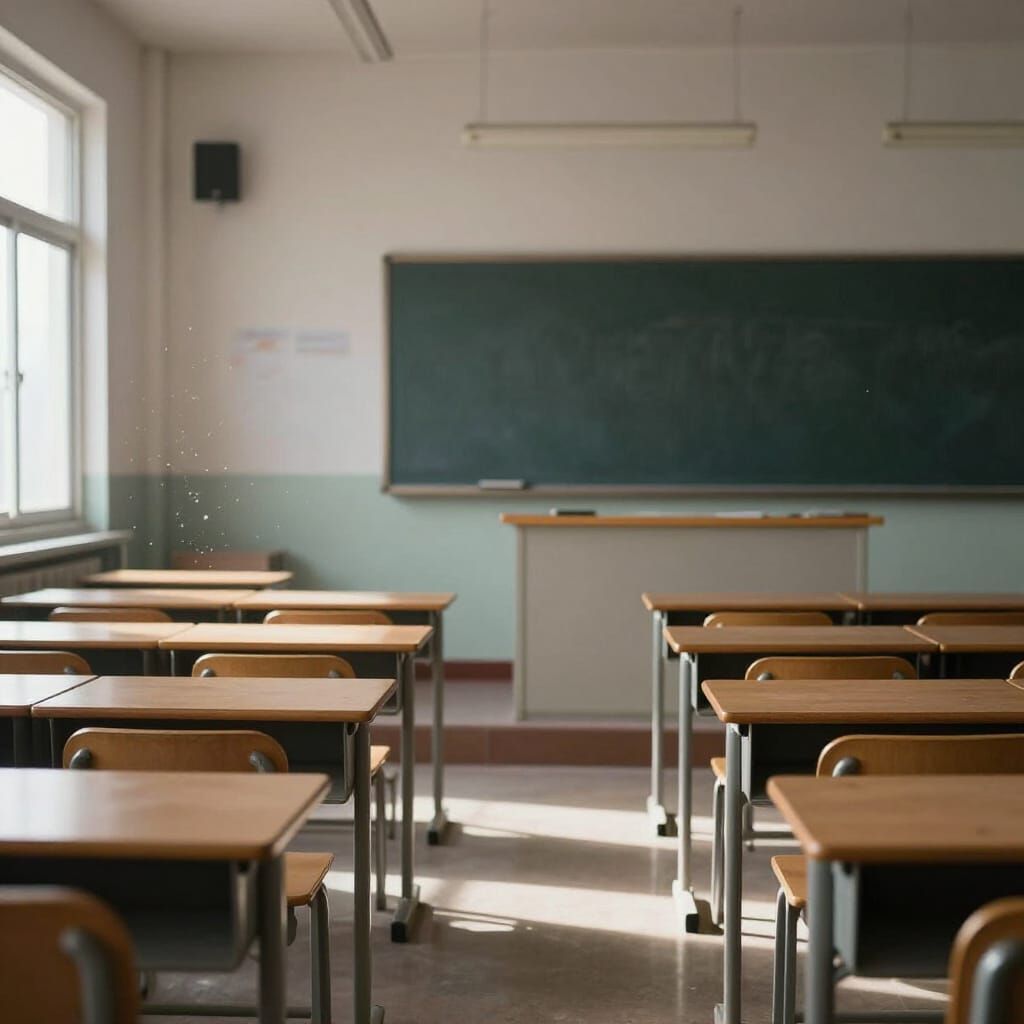 Empty Classroom Bathed in Sunlight, Digital Matte Painting