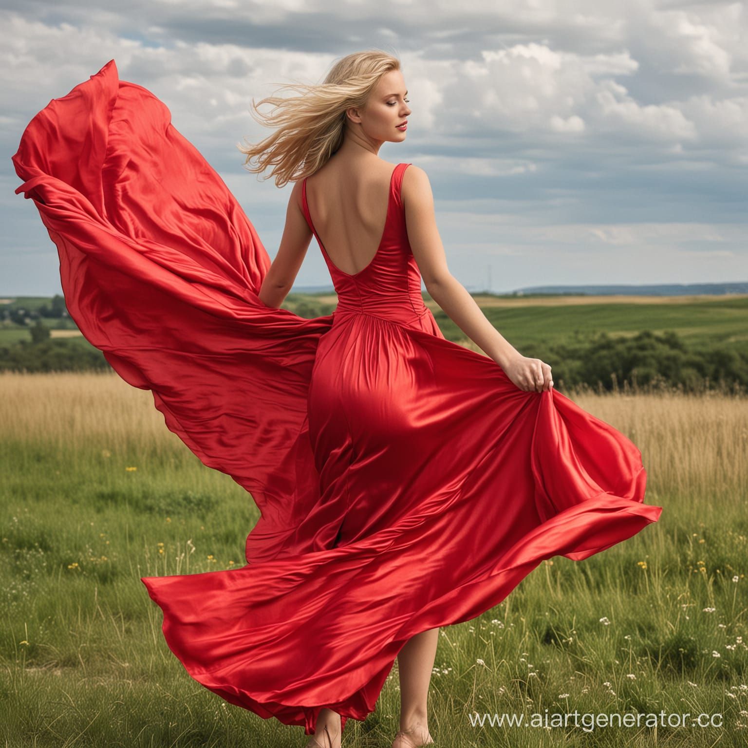 Very realistic 4 blonde in red dress