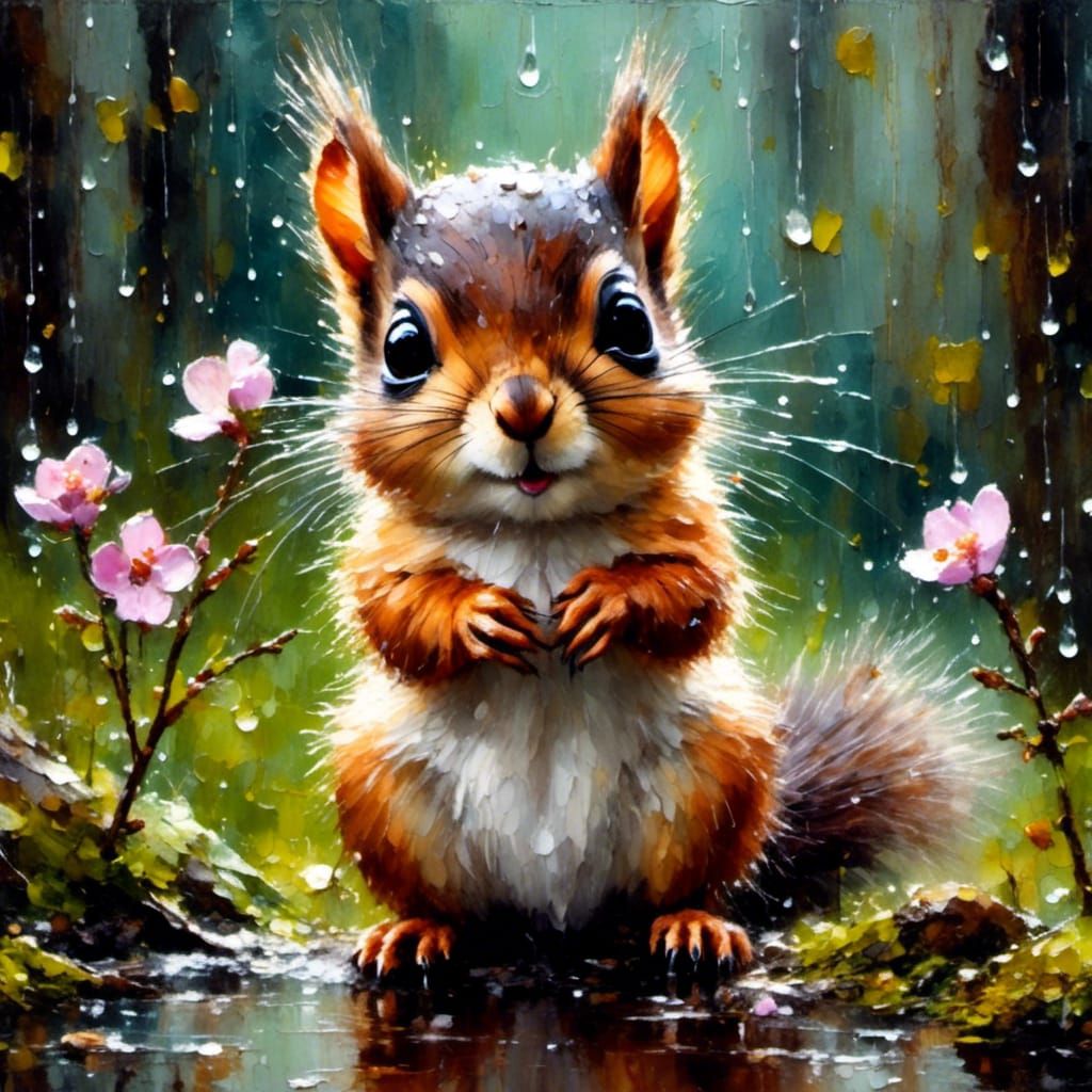Squirrel in Spring Showers