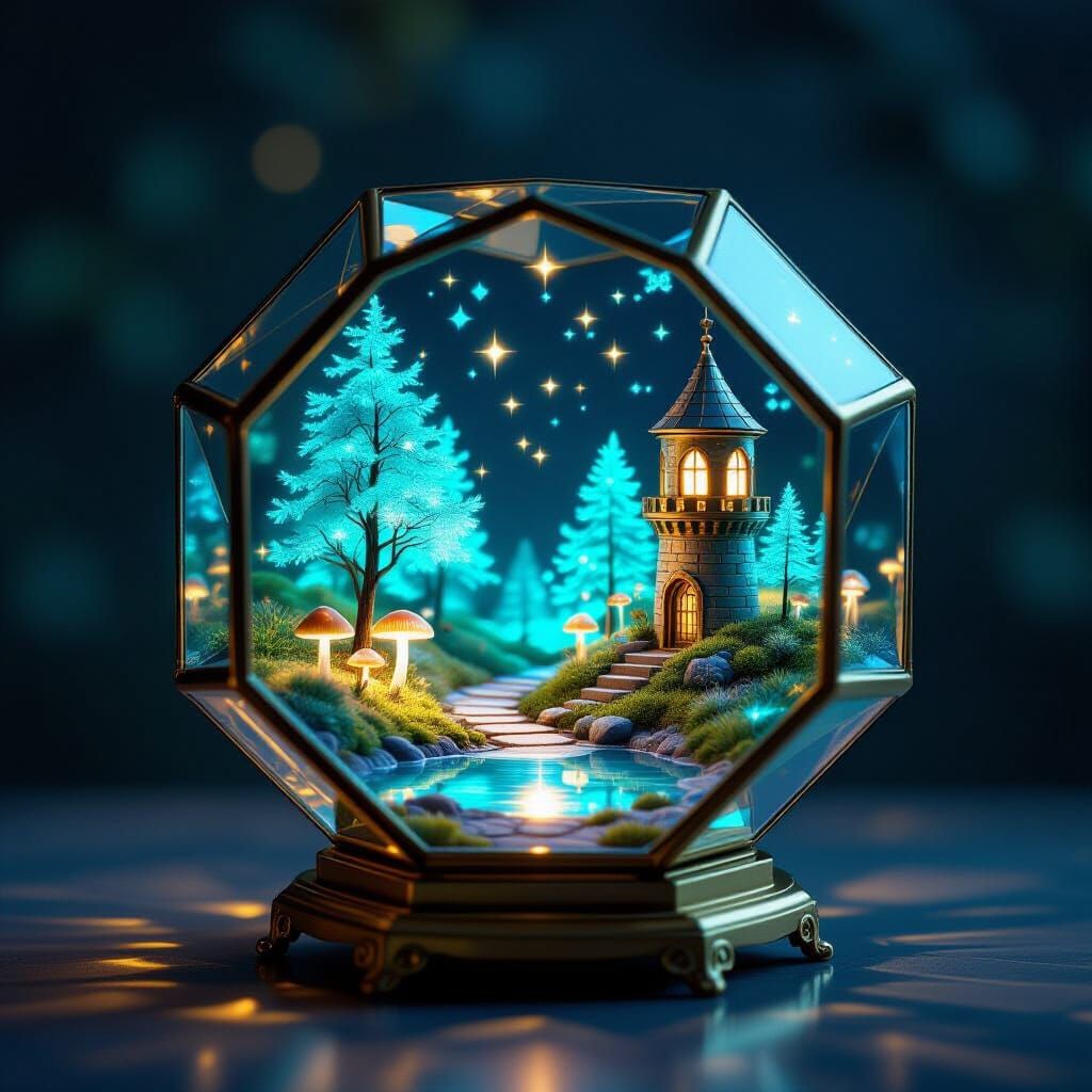 Magical Miniature Realm Inside Hexagonal Kaleidoscope