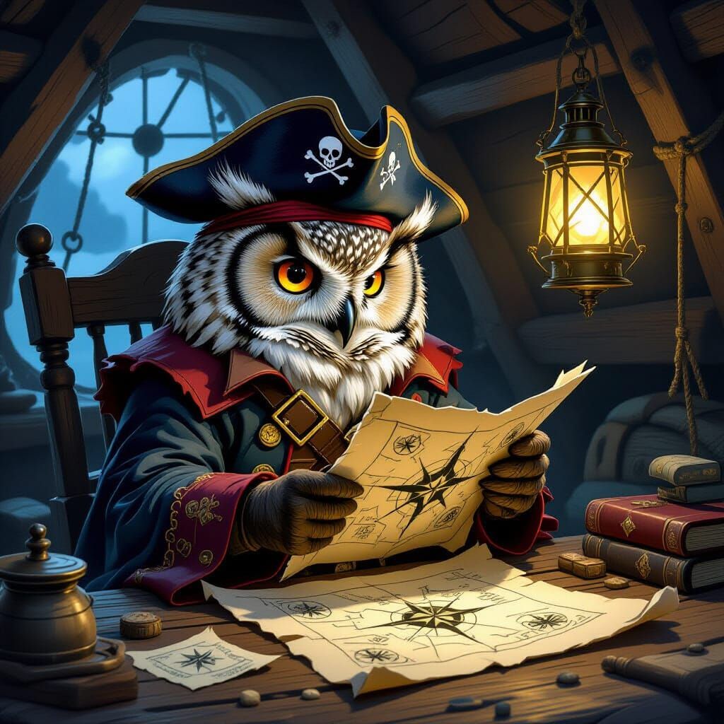 Owl Pirate Captain  by @7thD