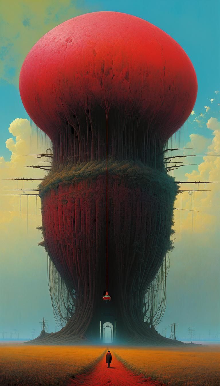 A very long and thin tongue., surreal pop artwork by Zdzisla...