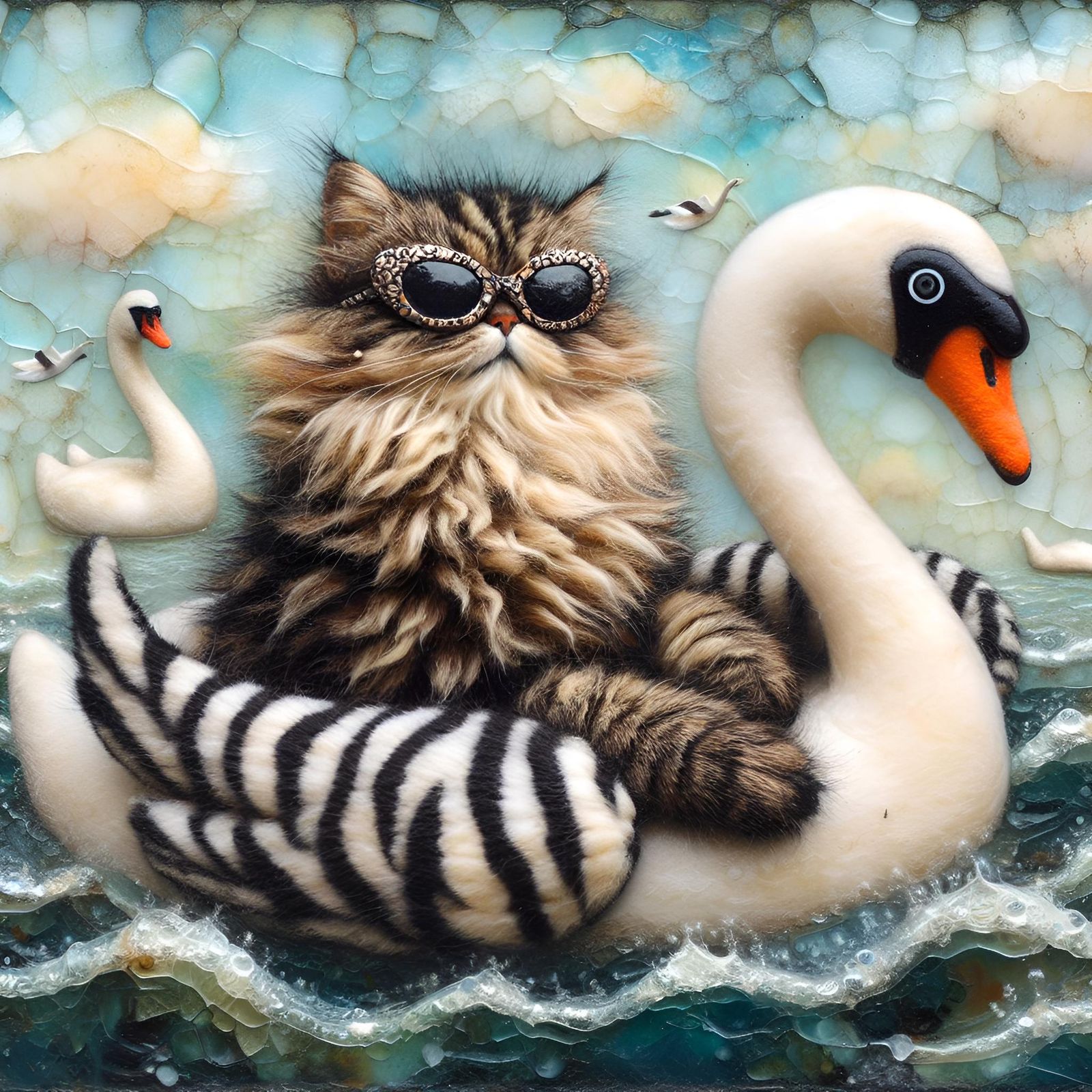 Zebra-striped swan floatie